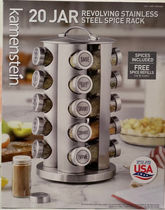 20 JAR Revolving Stainless Steel Spice Rack Free Spice Refills