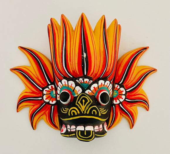 Sri Lankan Traditional Wall Decorations (Wooden Mask)-Gini- Raksha-H x W - 4 x 5 inch